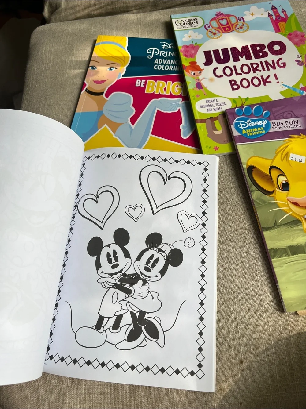 Disney Kids Coloring Book Bundle - Yellow, Pink, Blue & White Covers
